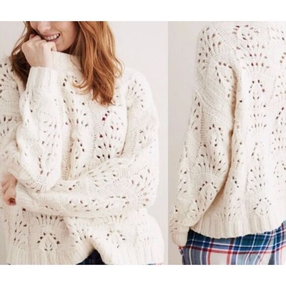 aerie Sweaters - Aerie Cream Pointelle Chunky Knit Sweater Women’s Size S
